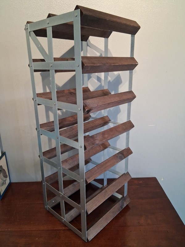Brown Wine Rack - Solid Pine Wood and Galvanized Steel - 12-Bottle Storage - ... gallery