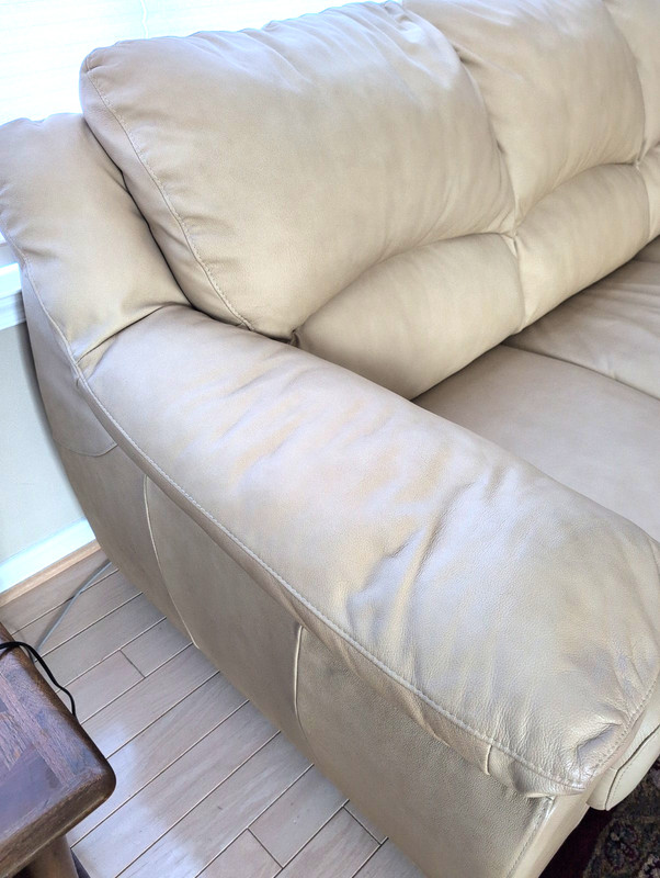 Set of 2 Genuine Leather Sofas Beige 3 seater (83" x 35") Good Condition gallery