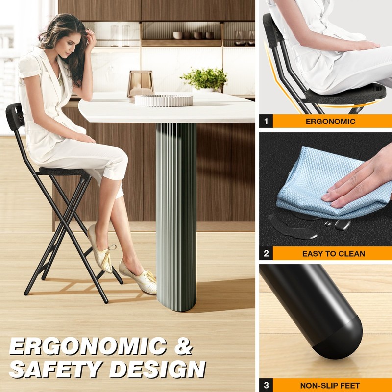 Round Collapsible Folding Bar Stool Counter Height Chairs for Camping Kitchen US gallery