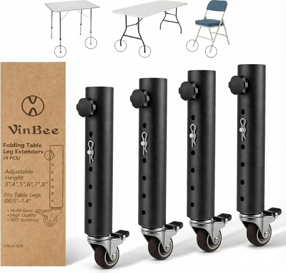 Adjustable Table Leg Extenders 10.8 inch 6-Level Metal Risers with Wheels