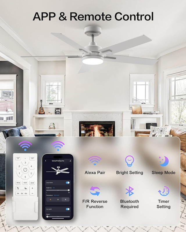Smart Ceiling Fans with Lights 52 Inch, Ceiling Fan Compatible with Alexa/App/Re gallery