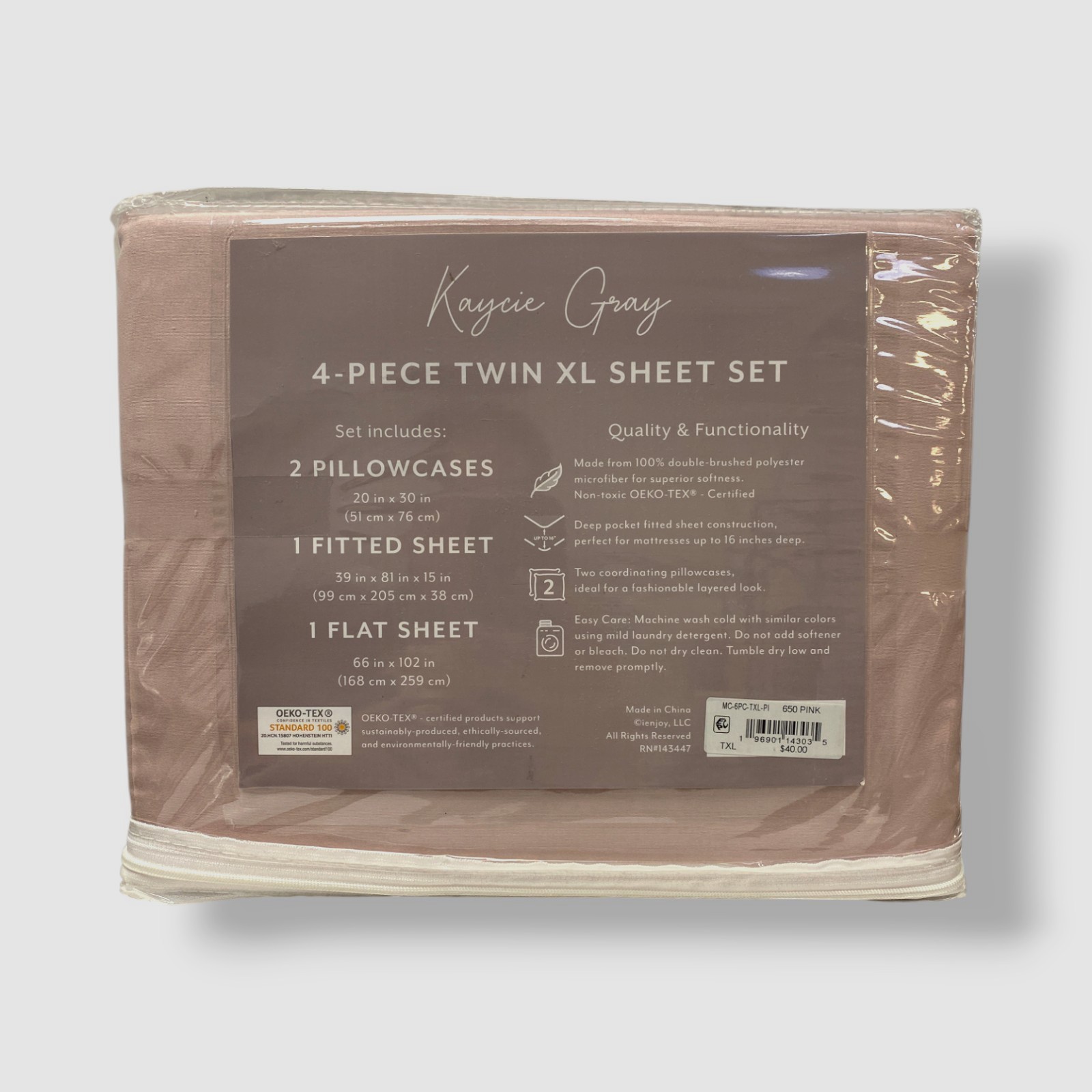 Kaycie Gray Pink Microfiber 4-Pc. Sheet Set - Twin XL Size gallery