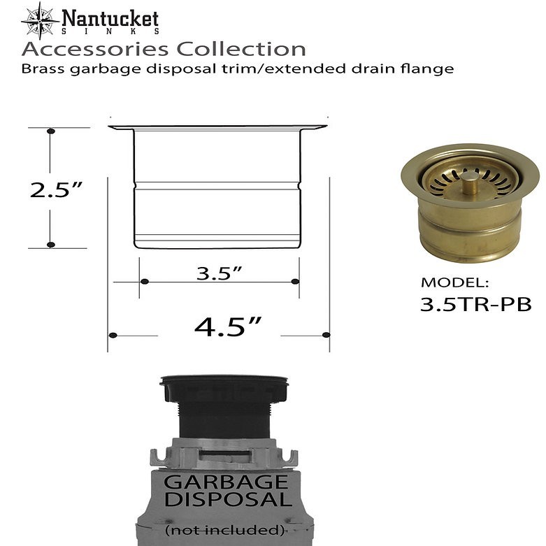 Nantucket Sinks 3.5EDF-PB Extended Flange Disposal Kitchen Drain, 3.5", Brass gallery