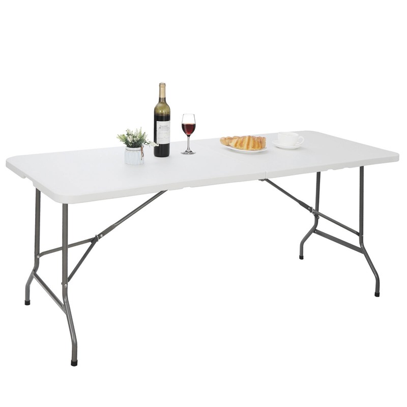 Rectangular Plastic 6 Ft Folding Table Dining Picnic Camp W/Handle 220lbs White gallery