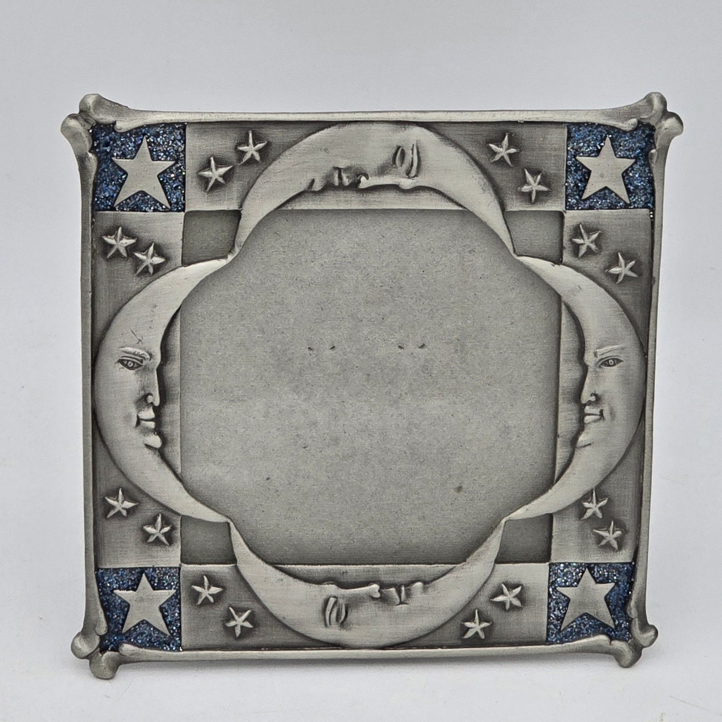 Celestial Sun and Crescent Moon Picture Frame Blue Sparkle Enamel Small Tabletop gallery