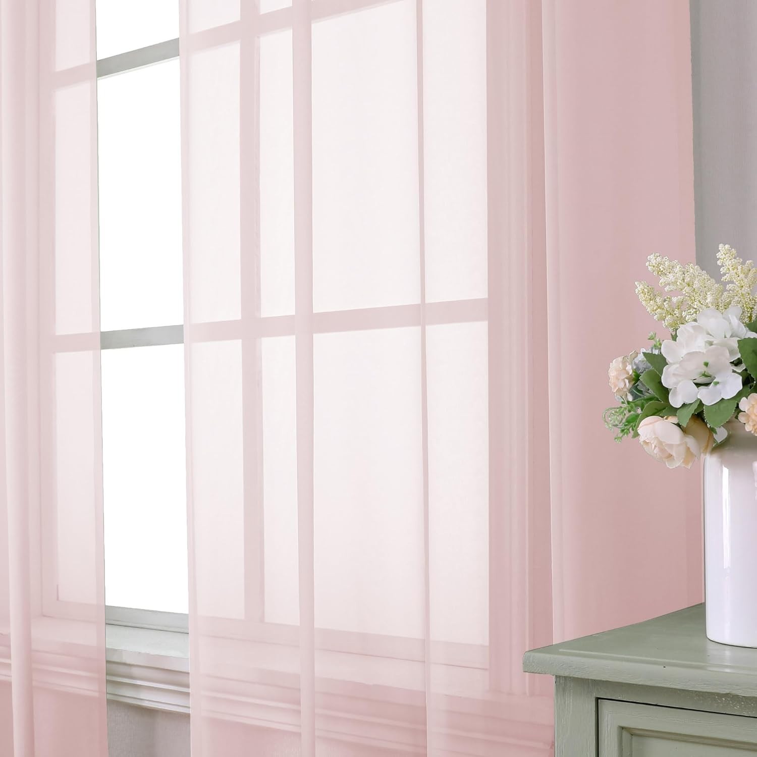 Blush Pink Sheer Curtains 84 Inches Long 2 Panels Set, Light Filtering Soft Airy gallery