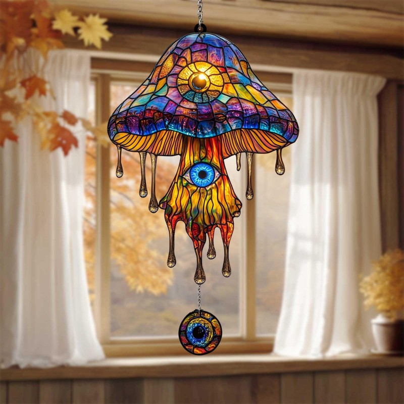 Psychedelic Mushroom Suncatcher, Rainbow Acrylic, Trippy Cottagecore Decor gallery