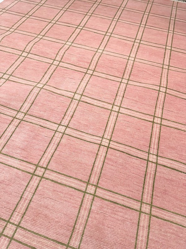 concord pink Plaid Wool Rug Checkered Area Rug Modern HandKnotted 8x10 gallery