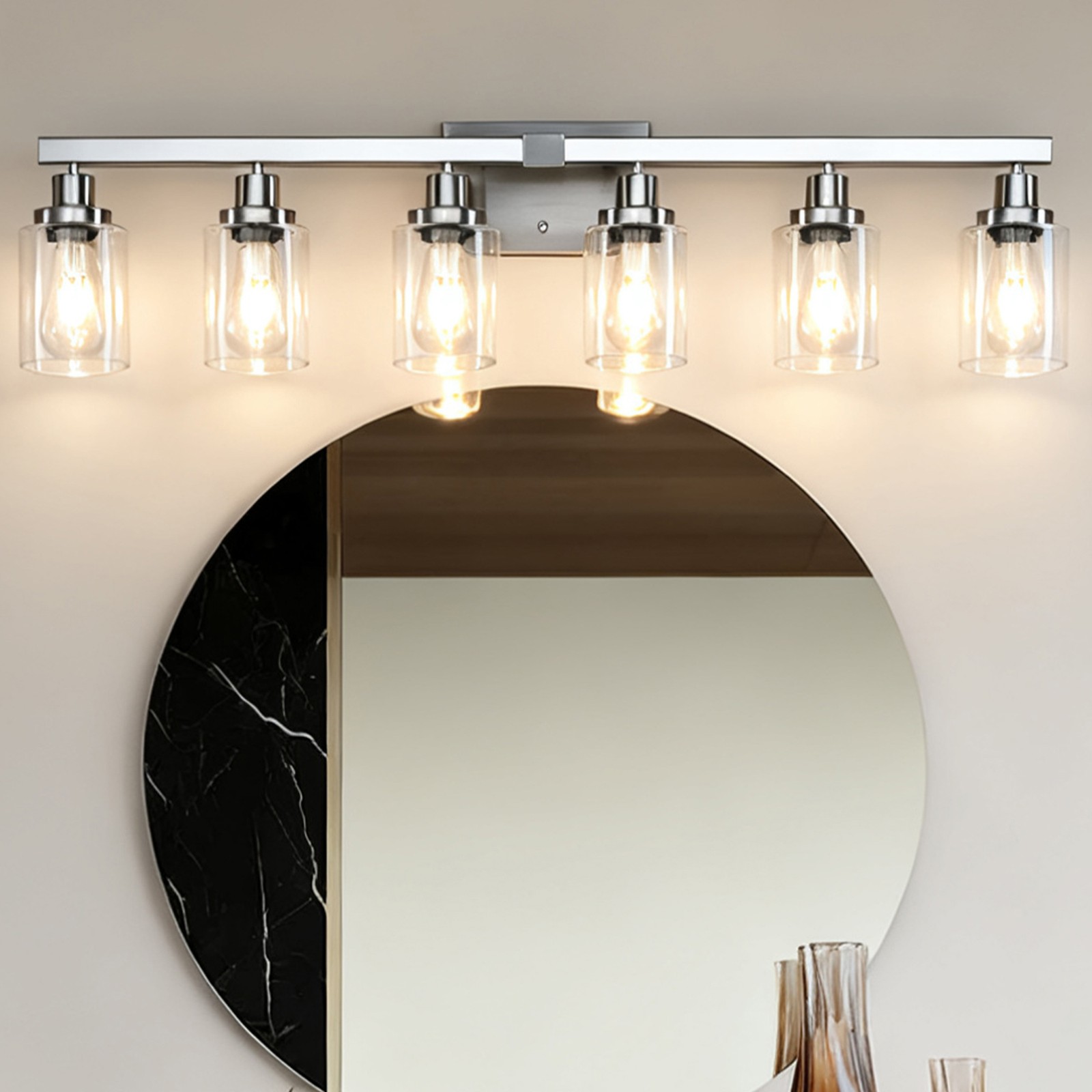 LED Silver 37 In Modern Vanity Light Fixtures 6 Lights Wall Sconces for Bathroom gallery