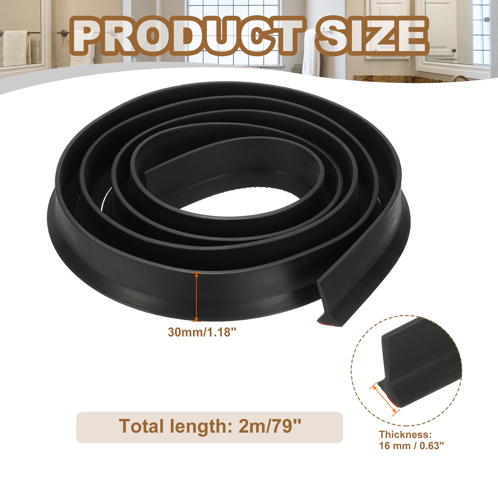 79 Inch Collapsible Shower Threshold Water Guards Black 1.2" x 0.6" gallery