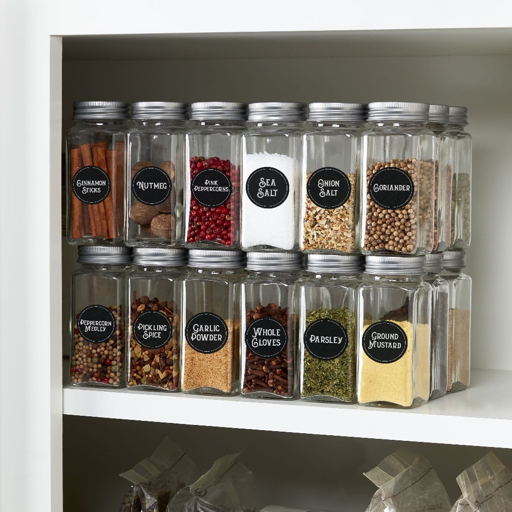 24 Piece Empty 4 oz. Glass Jars Kitchen Spice Set Organizer and Jar Filling Kit gallery