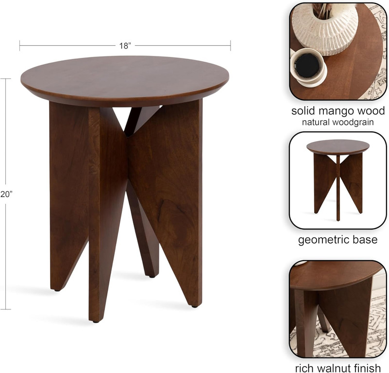 Faiza Walnut Brown Round Side Table - Modern Accent for Bedroom or Living Room gallery