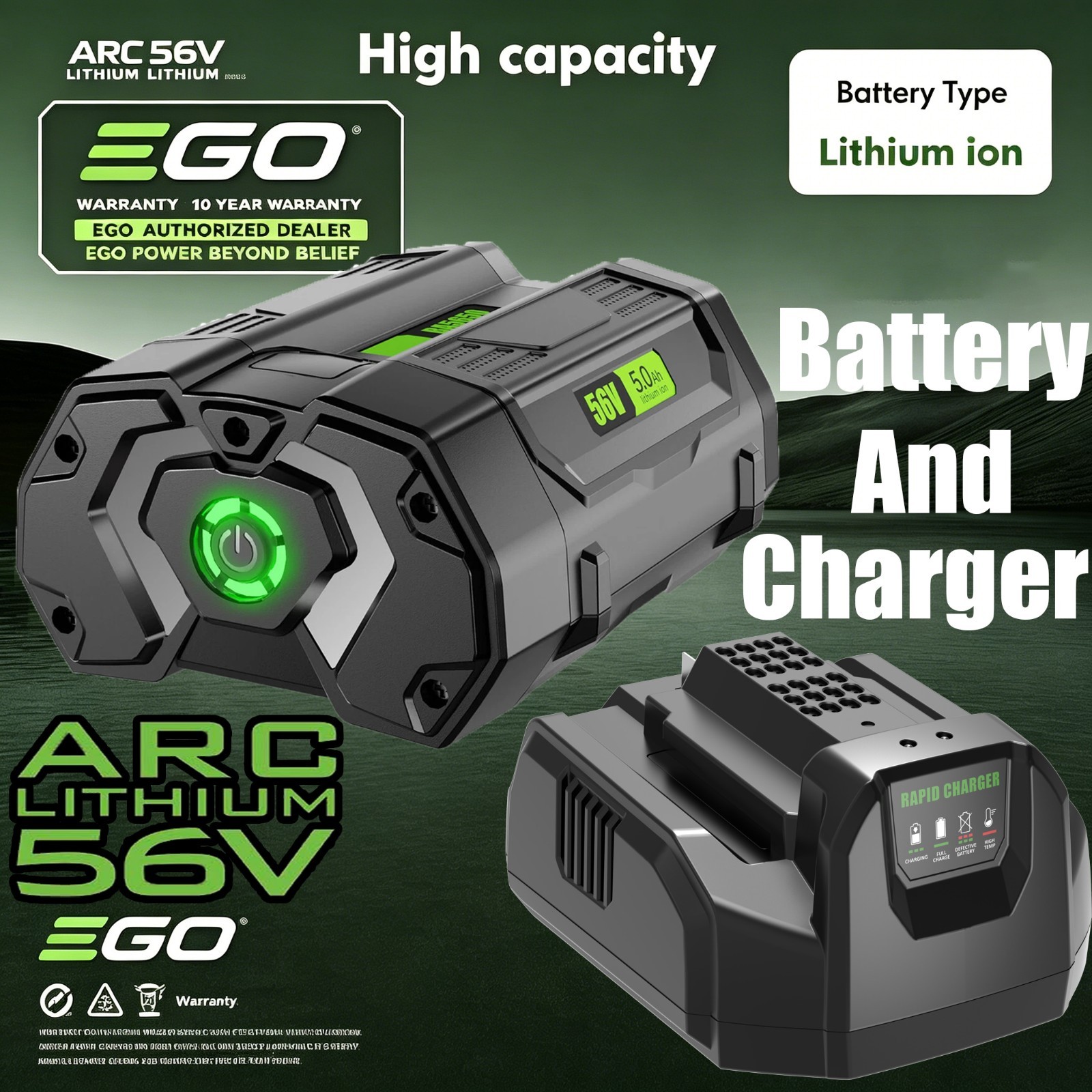 5.0Ah Lithium Battery + Charger For EGO Power+ 56V BA2800 BA2800T BA4200 BA1400 gallery