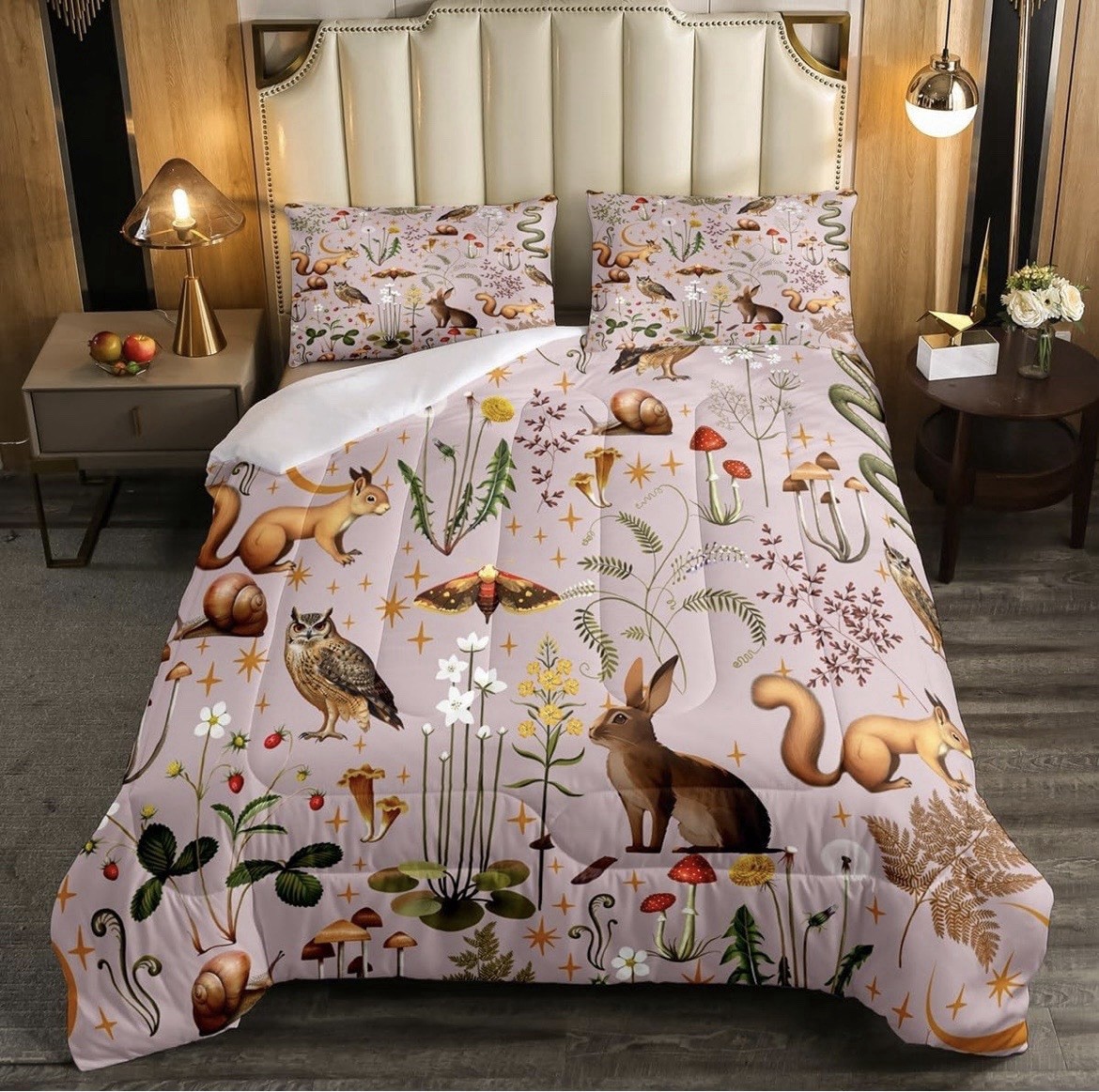 Erosebridal Lovely Rabbit Twin Comforter Set Nature Woodland Owls Forest Pink gallery