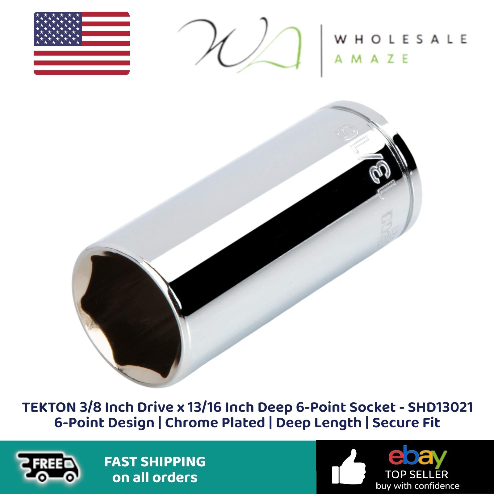 TEKTON 3/8 Inch Drive x 13/16 Inch Deep 6-Point Socket - SHD13021 Chrome Plated gallery