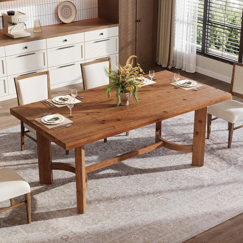 63-Inch Solid Wood Dining Table Farmhouse Rectangle Kitchen Table for 4-6 People gallery