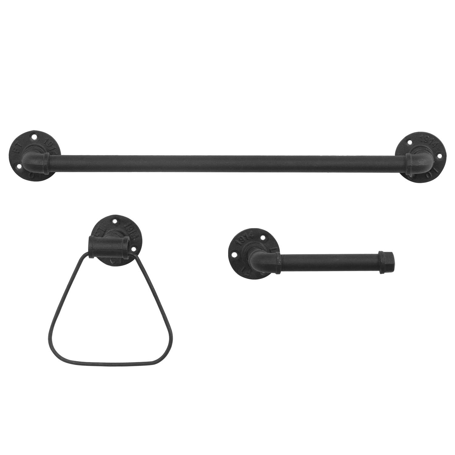 Mygift 3-Piece Matte Black Metal Pipe Bathroom Hardware Set Toilet Paper Holder gallery