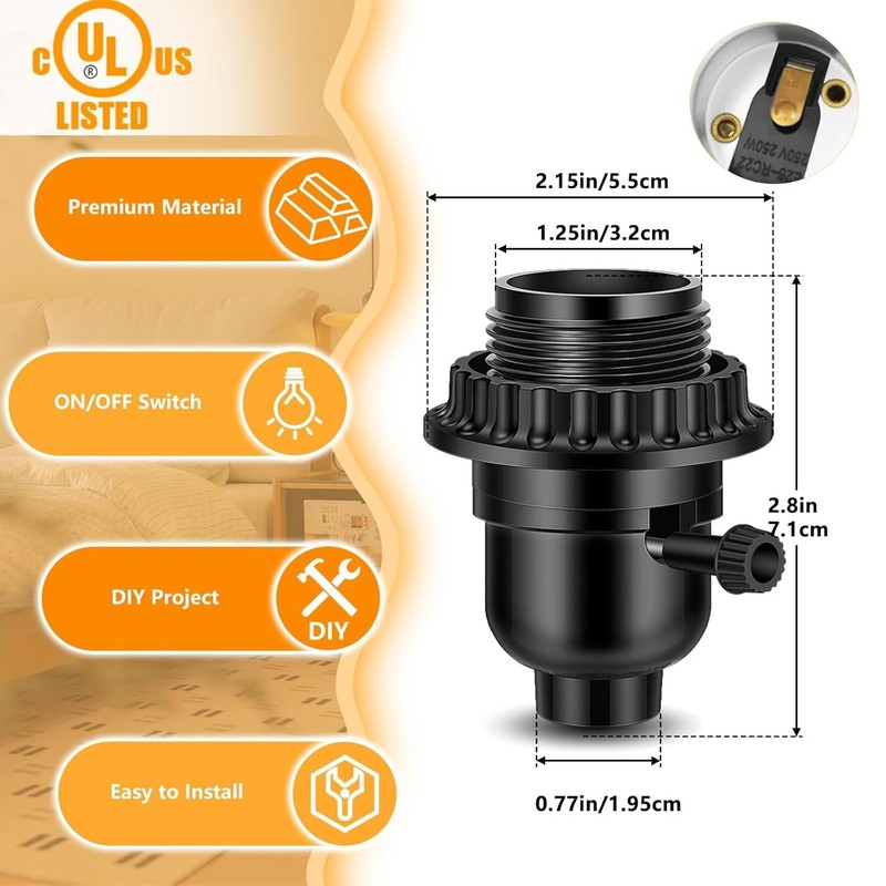 E26 Light Socket w On Off Switch Threaded Lamp Holder Medium Base Black gallery