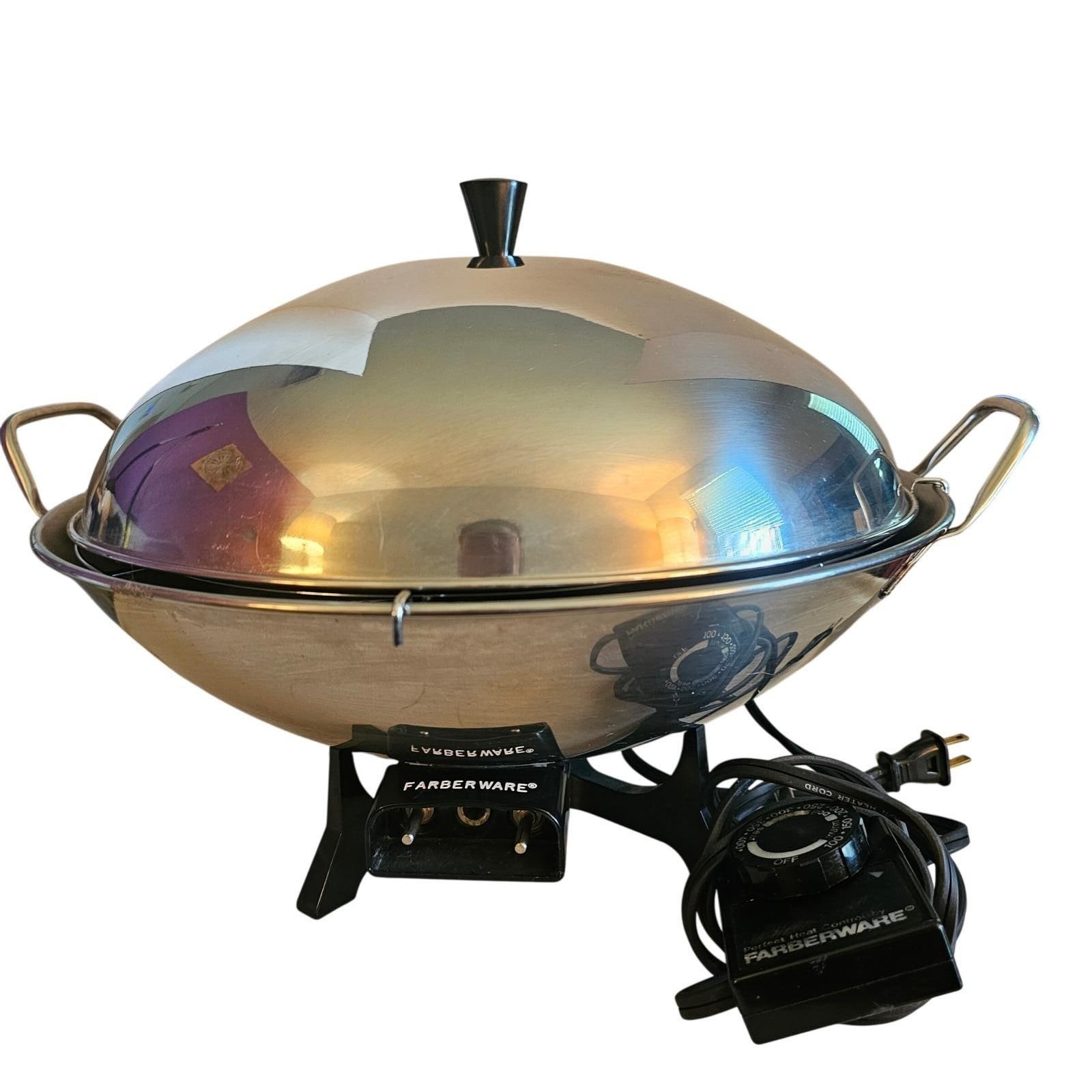 70s MCM Farberware Model 303 Electric Wok Stainless Steel 1000W USA Lid Working gallery