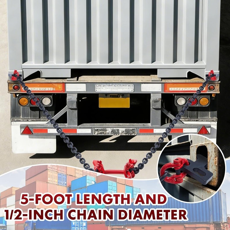 G80 Shipping Container Loading Chain 1/2" x 5', Container Hooks w/ Hot Dip Chain gallery