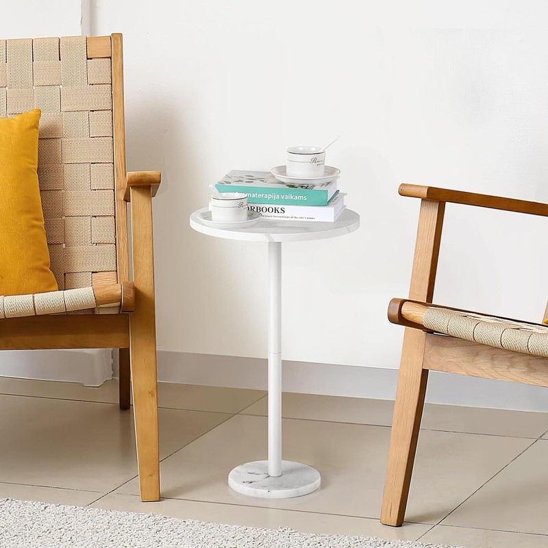Small Drink Table for Small Spaces Round End Table w/Marble Base for Sofa Couch gallery
