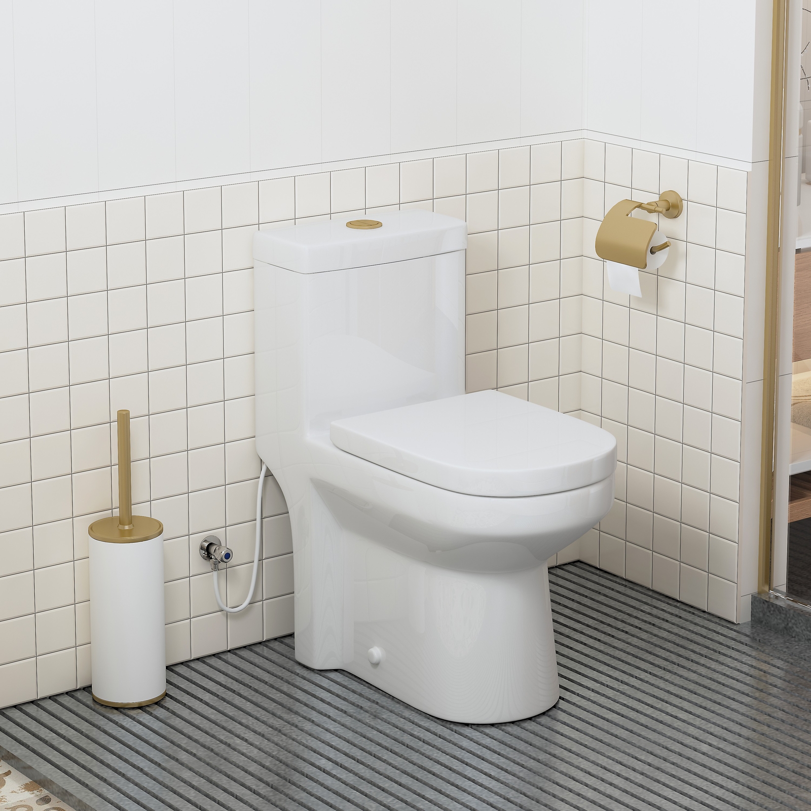 One Piece Toilet W/Button Highly efficient Dual Flush 0.8/1.28 GPF 12'' Rough-in gallery