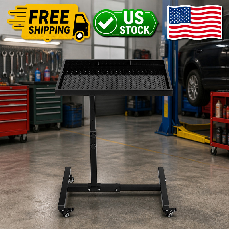 Rolling Tool Tray on Wheels, 220LBS Capacity Steel Mobile Work Table, Adjustable gallery