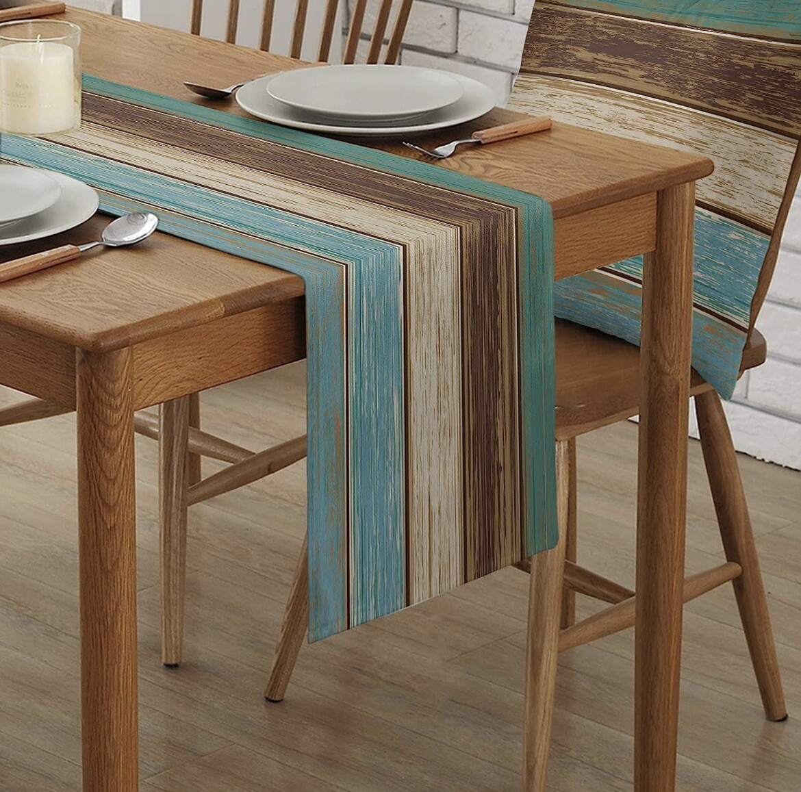 Farmhouse Table Runners 13x110inch ,Rustic Teal Table Runner for Kitchen Dining gallery