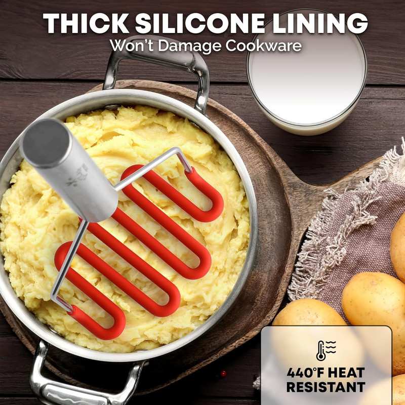 Zulay Kitchen Non-Scratch Potato Masher – Heavy-Duty Stainless Steel & Silicone gallery