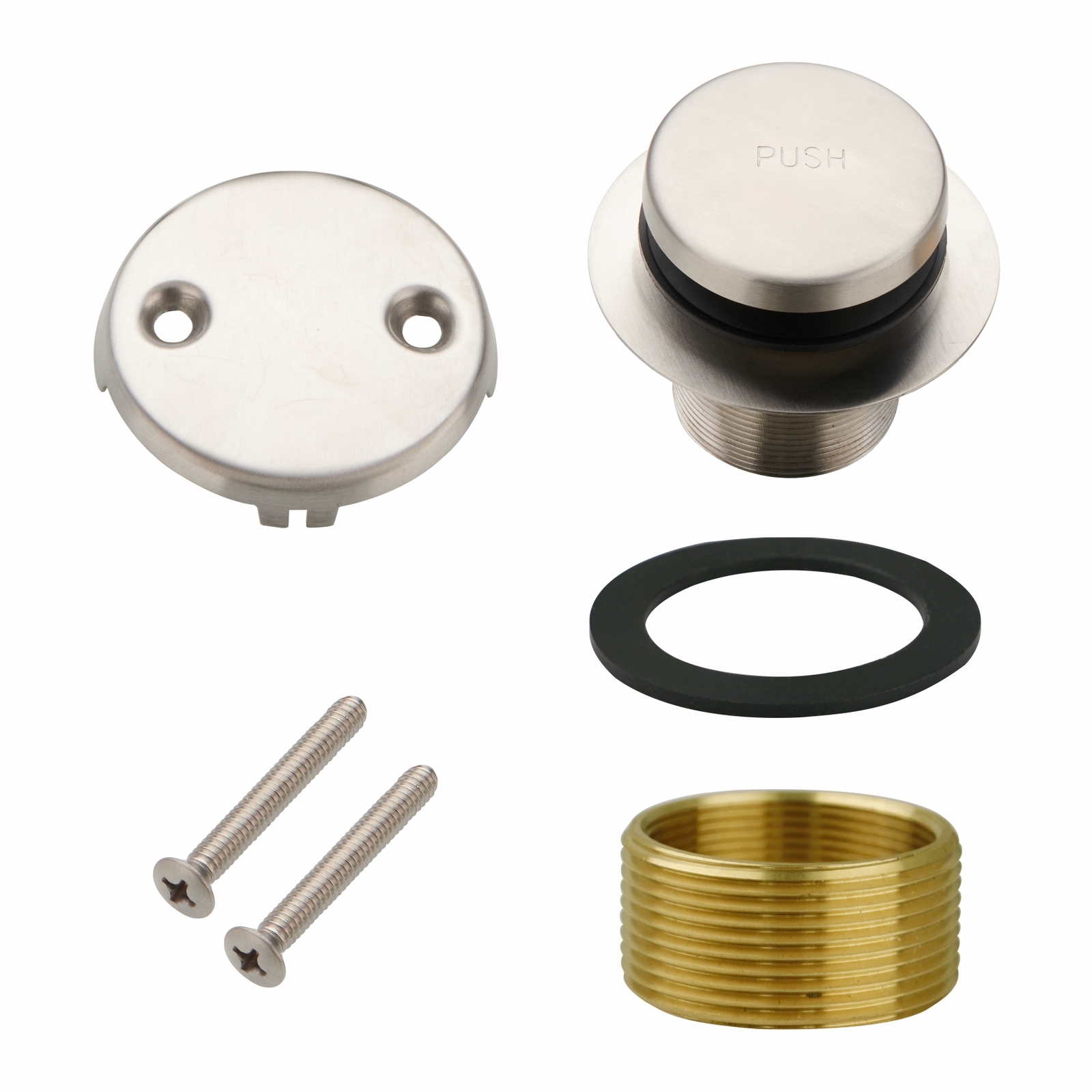 Brushed Nickel Bathtub Drain Tip-Toe Set with 2-Hole Overflow Faceplate Tub Kit gallery