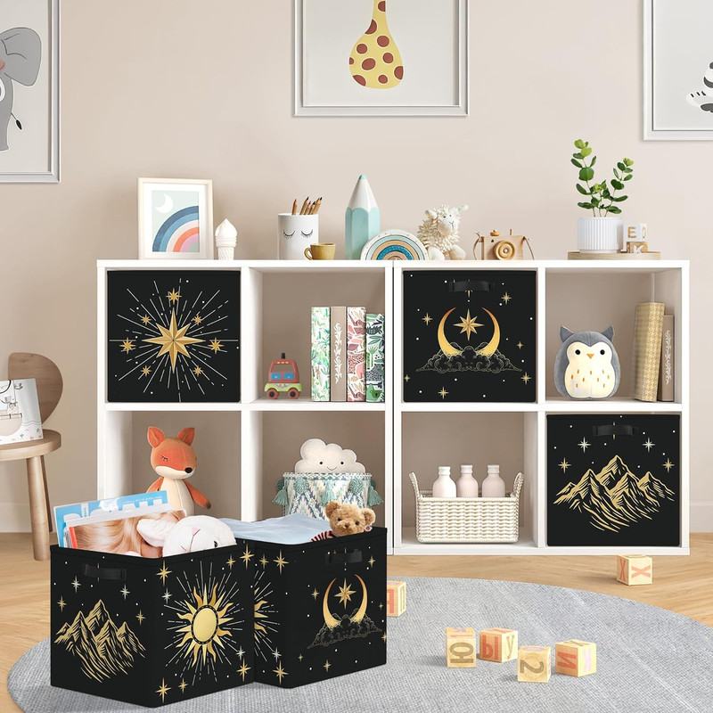 11.8" Sun Moon Celestial Storage Cube Organizer Set 3Pcs Clothes Basket Bin Book gallery