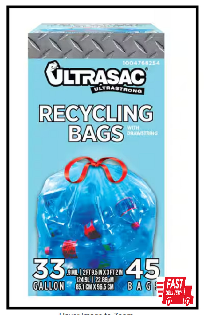 33 Gal. Drawstring Blue Recycling Bags (45-Count) gallery