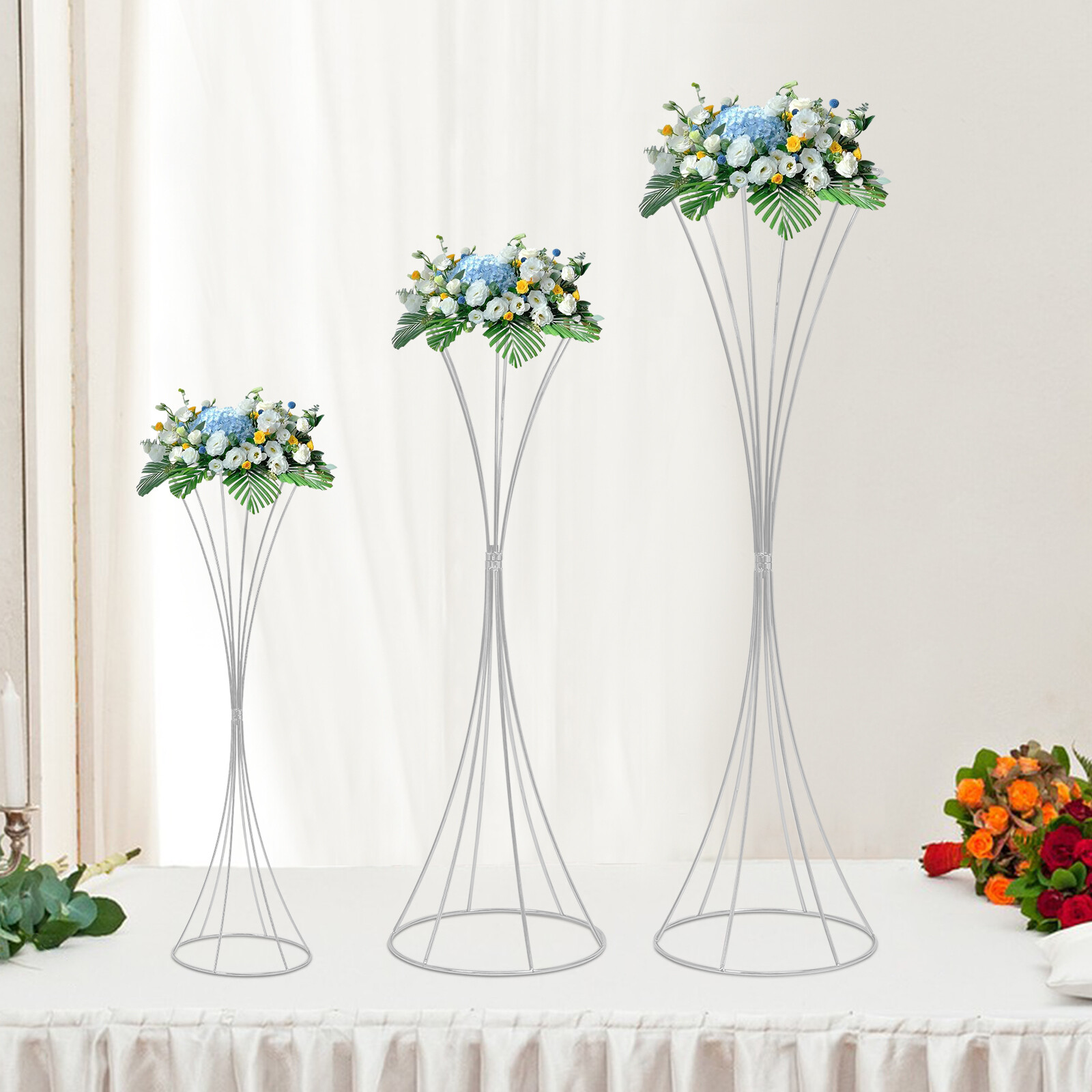 3Pcs Modern Silver Metal Flower Stand for Wedding Table Centerpieces Decor gallery