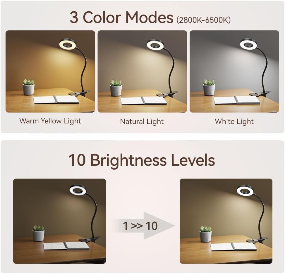 LED Desk Lamp Clip on Light with 3 Color Modes 10 Brightness Ring/Clamp Light 36 gallery