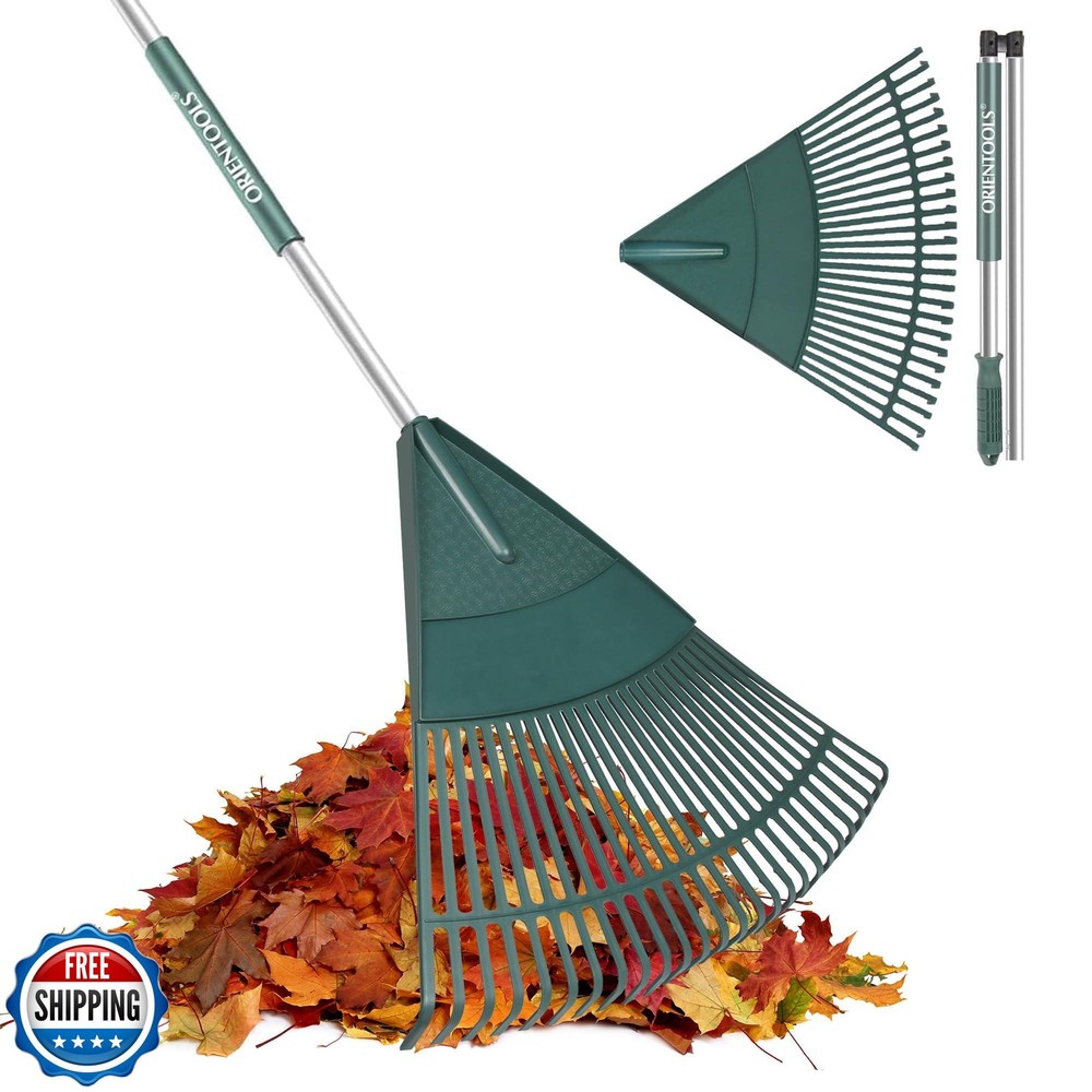 ORIENTOOLS Garden Leaf Rake, Garden Rakes for Lawns Leaves with 65.7" Foldabl