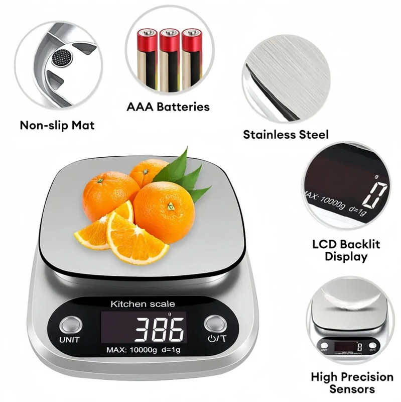 10kg/1g Digital Kitchen Scale Stainless Steel LCD Food Coffee Baking Tool gallery