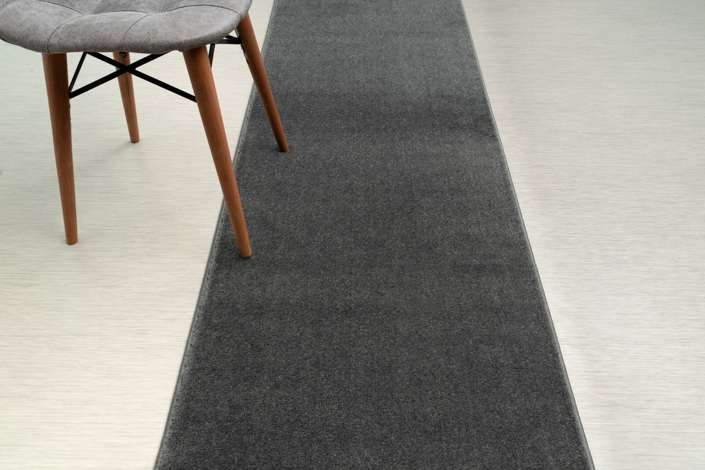 Non Slip Hallway Runner Rug, Solid Anthracite Grey Color, Sold-Priced Per Foot