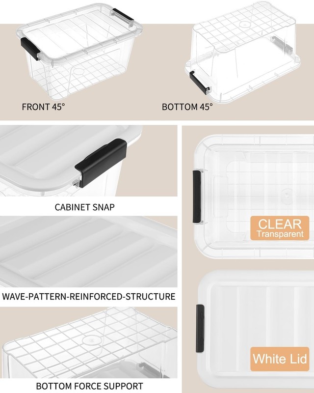 6 Pack Stackable Plastic Storage Bins With Latching Lids Clear Home Organization gallery