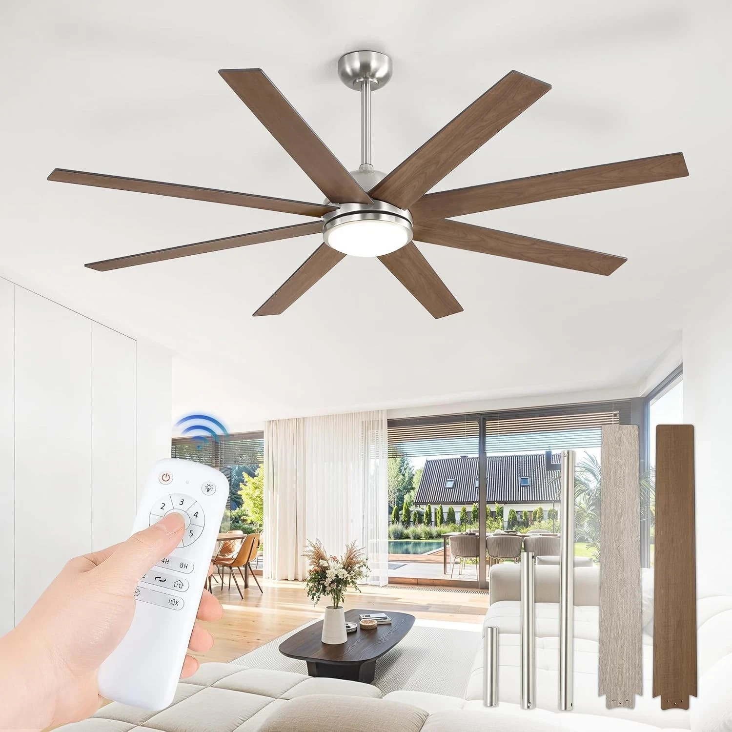 Large 65" Ceiling Fan with LED Light and Remote – Brushed Nickel DC Motor gallery
