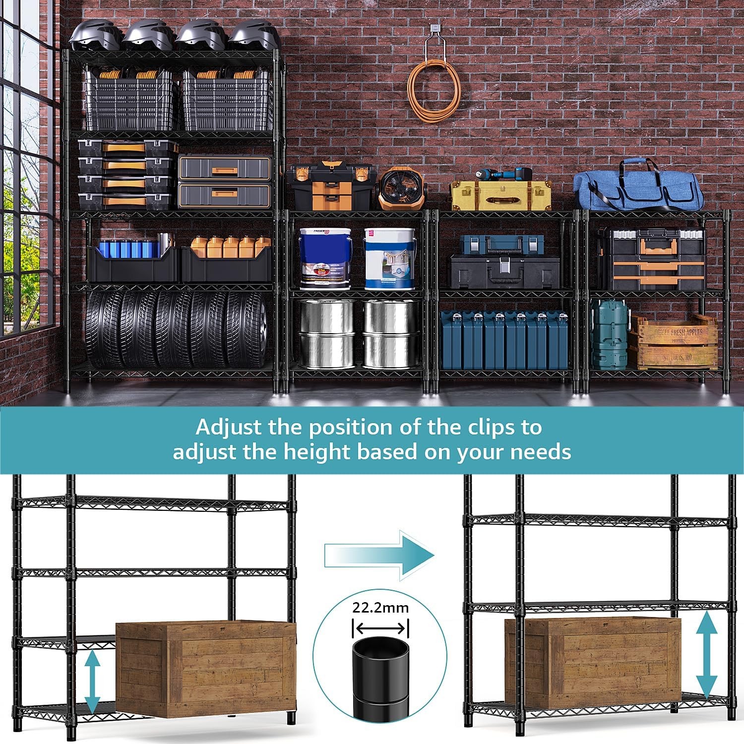 M MZG 5 Tier Storage Shelves Wire Heavy Duty Black gallery