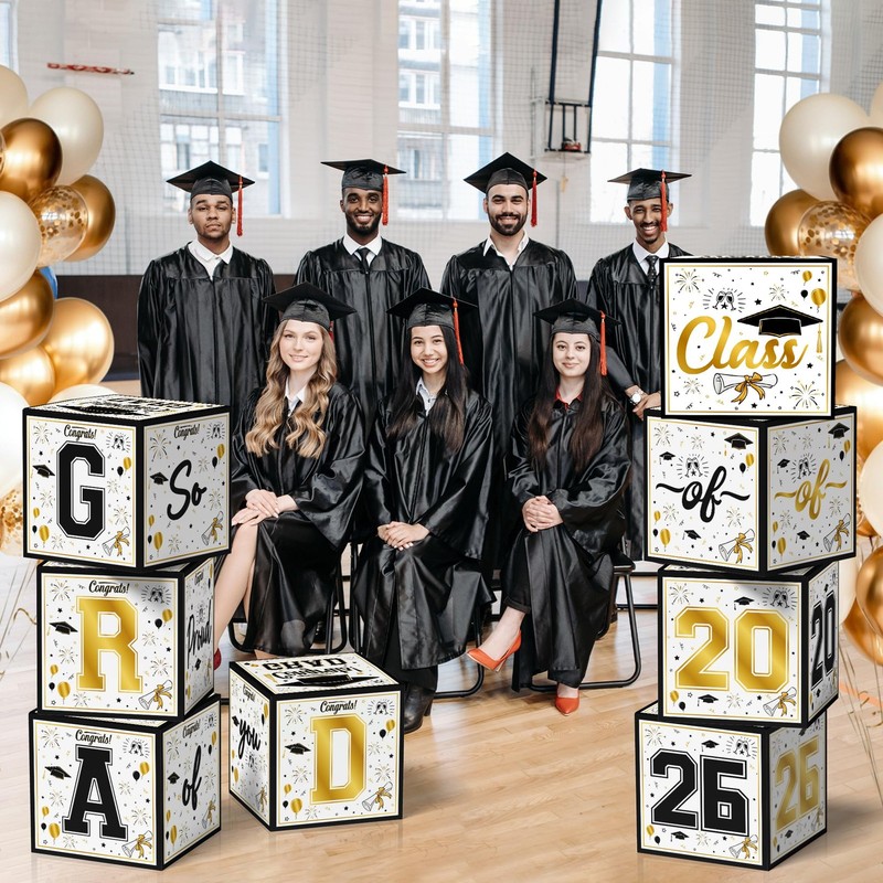 8 Pack Graduation Decorations 2026 - Black Gold Balloon Boxes for Class of 2026. gallery