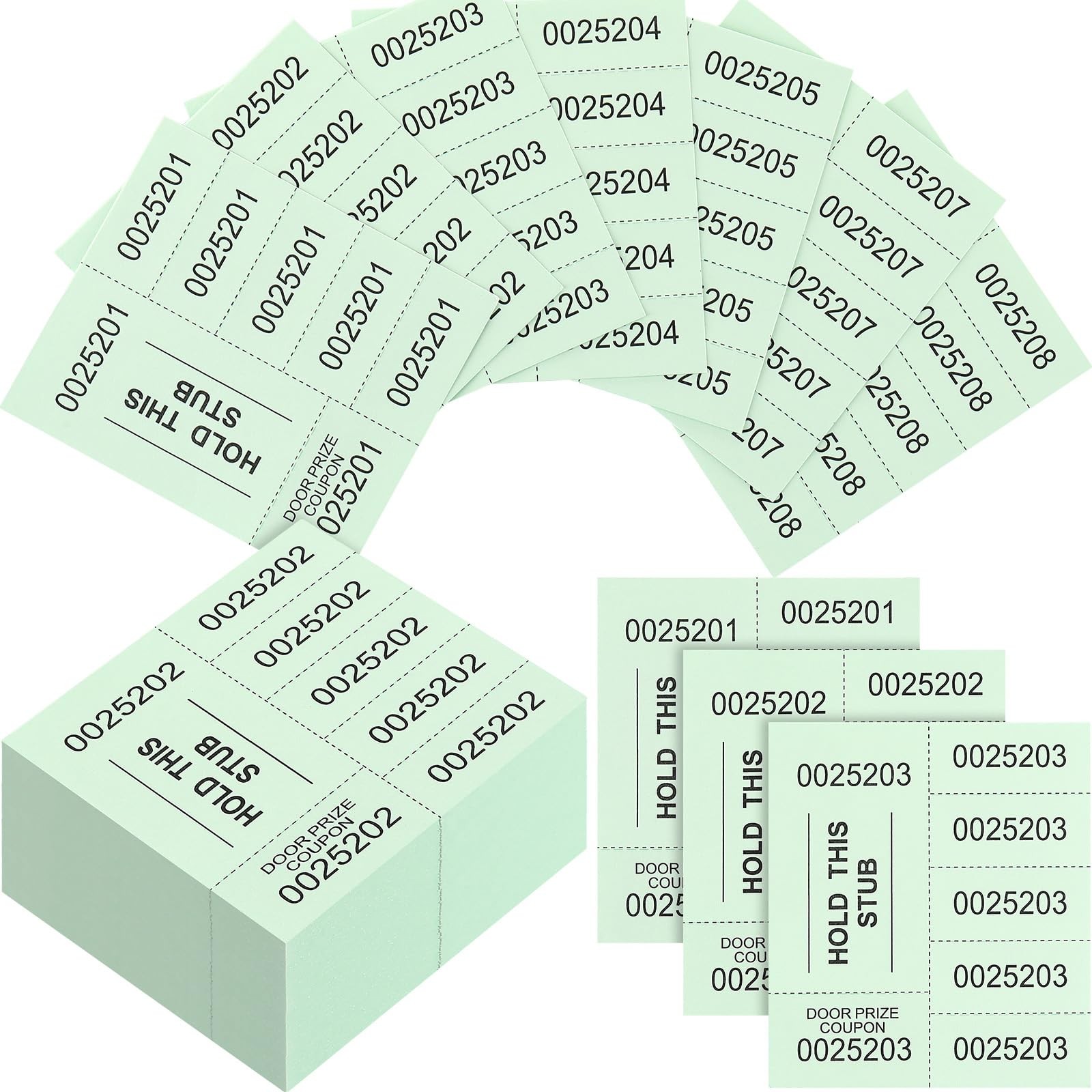 504 Sheets 5 Bid Raffle Ticket Different Numbers Chinese Auction Light Green gallery