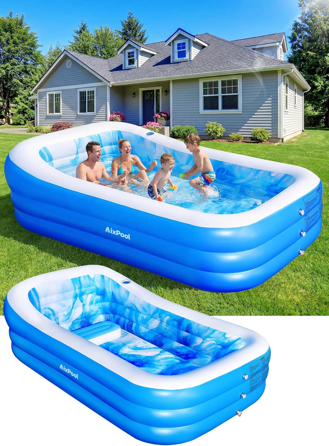Inflatable Pool with Seats and Headrest,Oversized Thickened Large Blow Up Pool f gallery