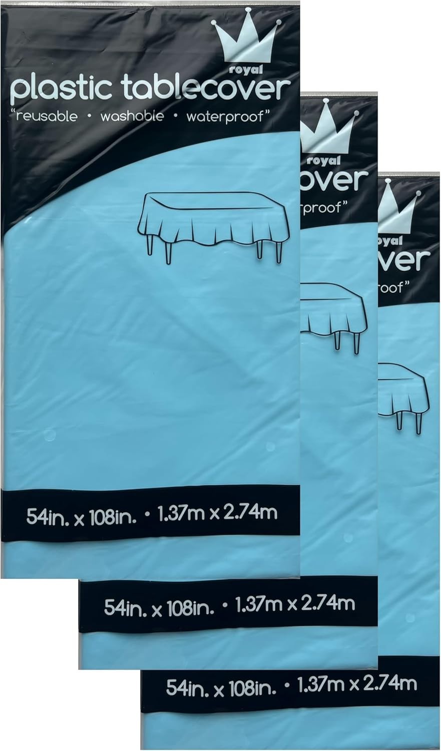 ROYAL7 3 Pack Rectangle Disposable Plastic Rectangle, 54in. X108in. Light Blue gallery