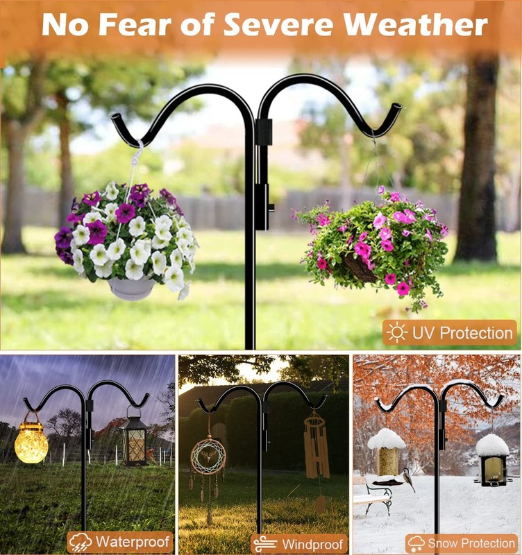 92 Inch Double Shepherds Hook for Outdoor with 5 Prong Base, Adjustable Heavy... gallery