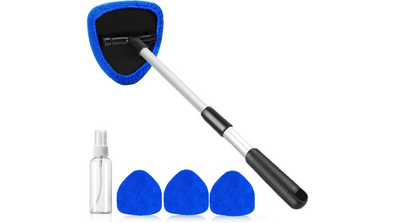 Car Windshield Cleaning Tool with Extendable Handle & 4 Washable Microfiber Pads gallery