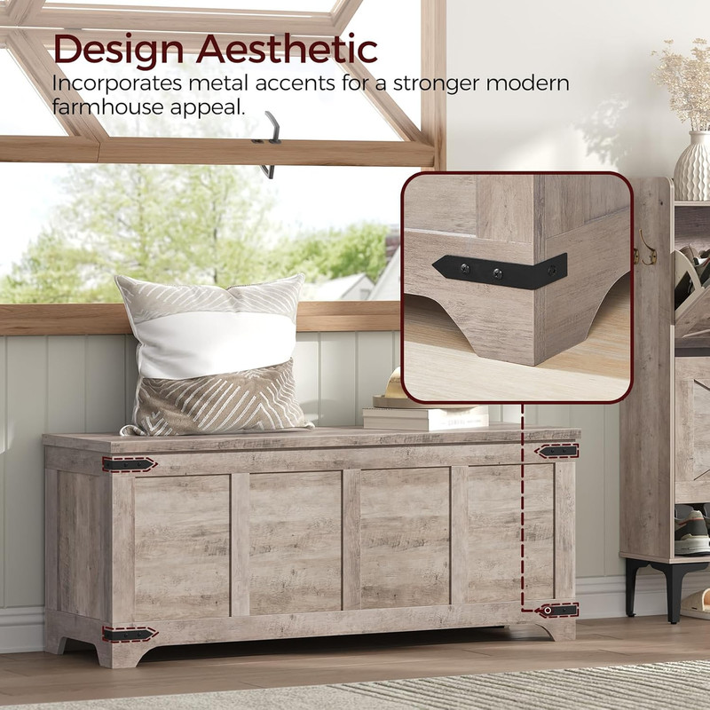 Storage Chest, 47.2" Storage Trunk with 2 Safety Hinges, Wooden Toy Chest, Entry gallery