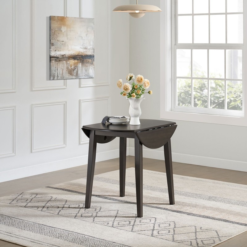 ROME + OAK Hinged Drop Leaf Dining Table, 22 to 36 Inch Round Tabletop, Brown gallery