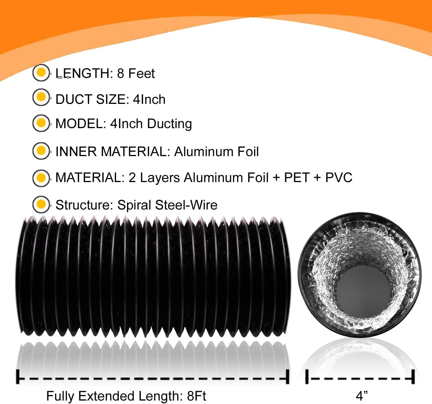 Dryer Vent Hose - 4 Inch Flexible Duct, 8Ft Long, Heavy-Duty Four-Layer Protecti gallery