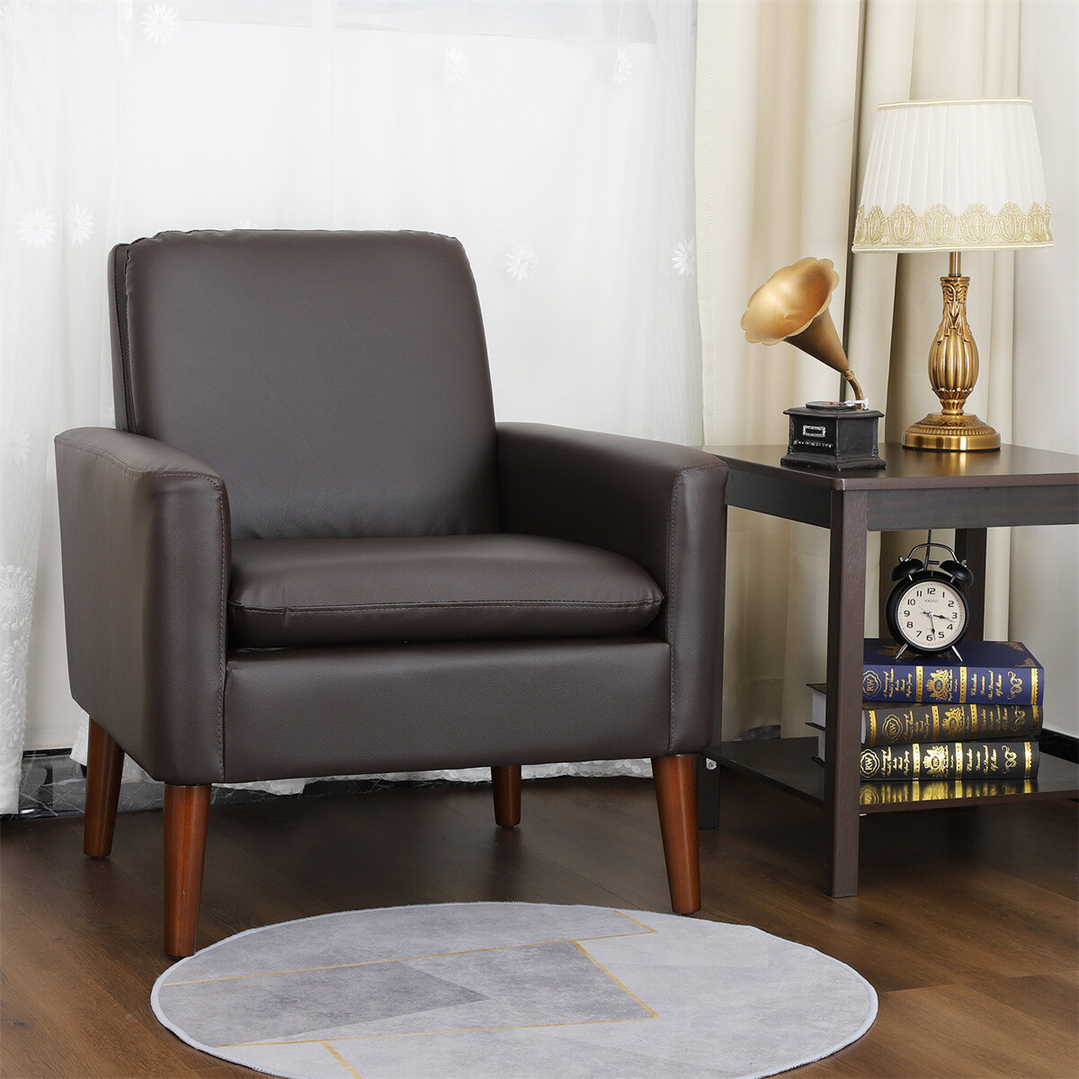 PU Leather Accent Chair Modern Single Sofa Chair Upholstered Lounge Armchair US gallery